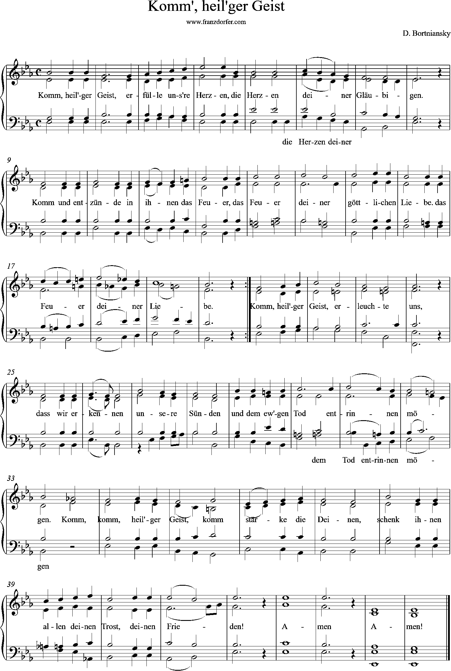 Chornoten, Eb-Dur, Komm heiger Geist